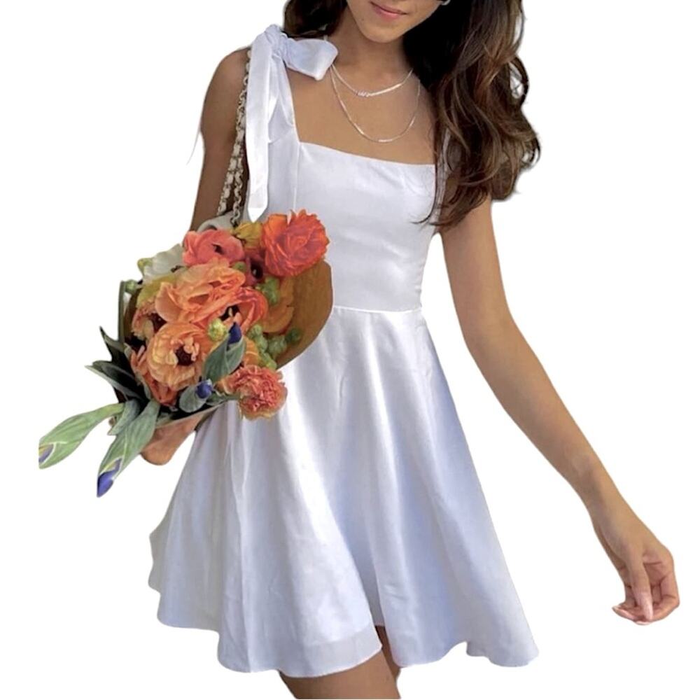 NWT Show Me Your MuMu Claire Mini Dress in White Poplin Size Medium Retail $158 - Picture 6 of 9
